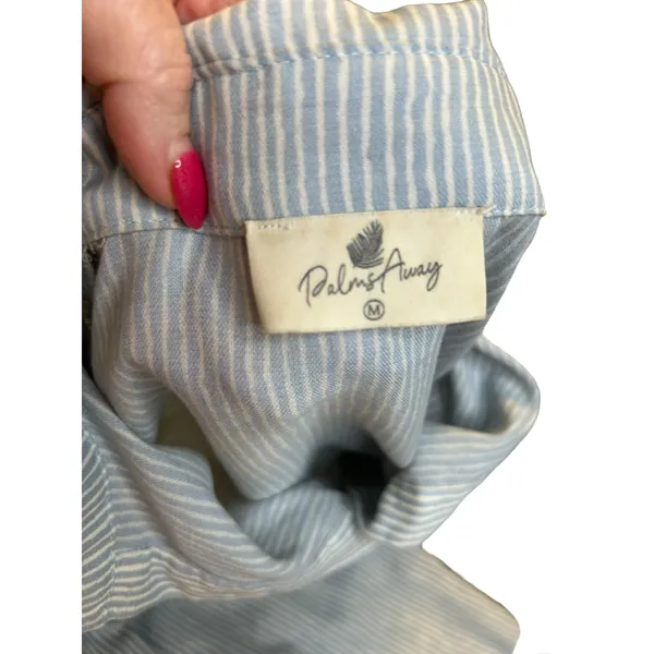 Blue and White Striped Palms Away Shirt Dress - Size M - Image 3