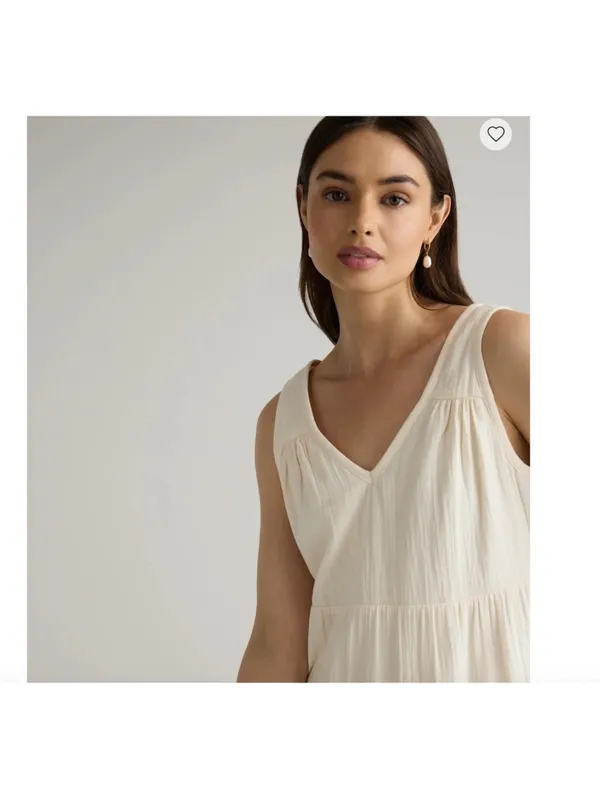 Quince Organic Cotton Gauze Tiered V-Neck Maxi Cream Dress Size xs - Image 2