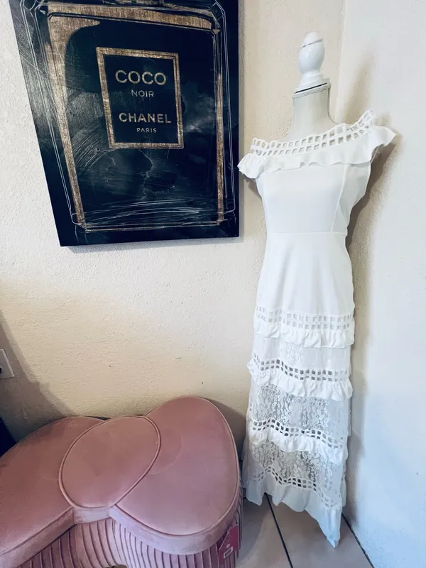 White Wedding Maxi Dress Size M - Image 3