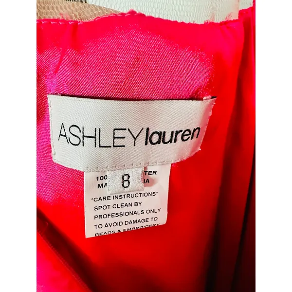 ASHLEYLAUREN Hot Pink Pleated Crystal Pearl Beaded One Shoulder Gown Size 8 - Image 8
