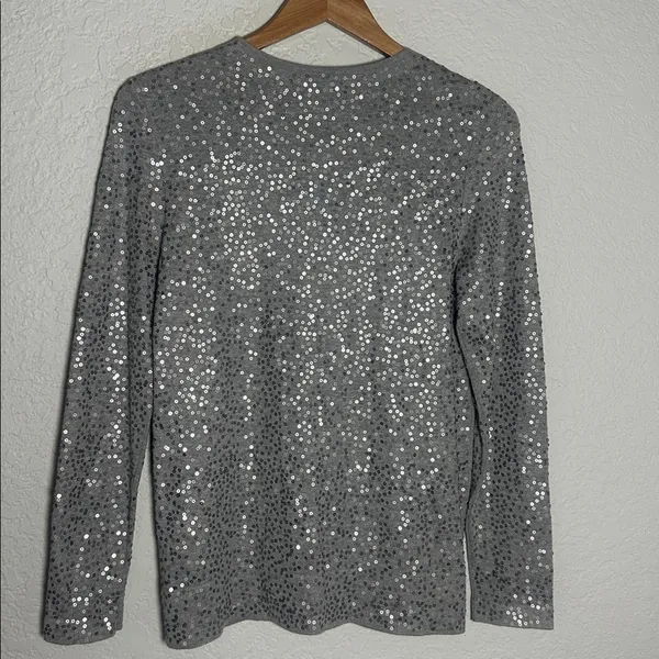 NEW Donna Karan New York Gray Sequin Top Long Sleeve Sparkle Preppy Holiday - Image 7