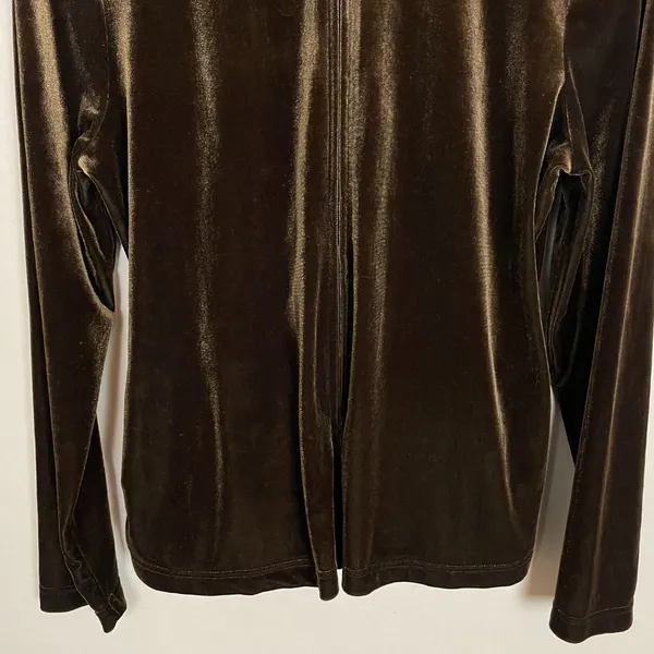 Vintage Velour Sweatshirt Zip-Up Tracksuit Brown Velvet‎ Women Size Large Jacket - Image 5