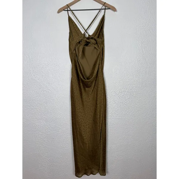 Lovers + Friends Lauren Leopard Print Satin Midi Slip Dress in Gold Size XL - Image 4
