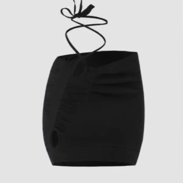 Cider Solid Ruched Mini Skirt With Strap Black S NWT - Image 6