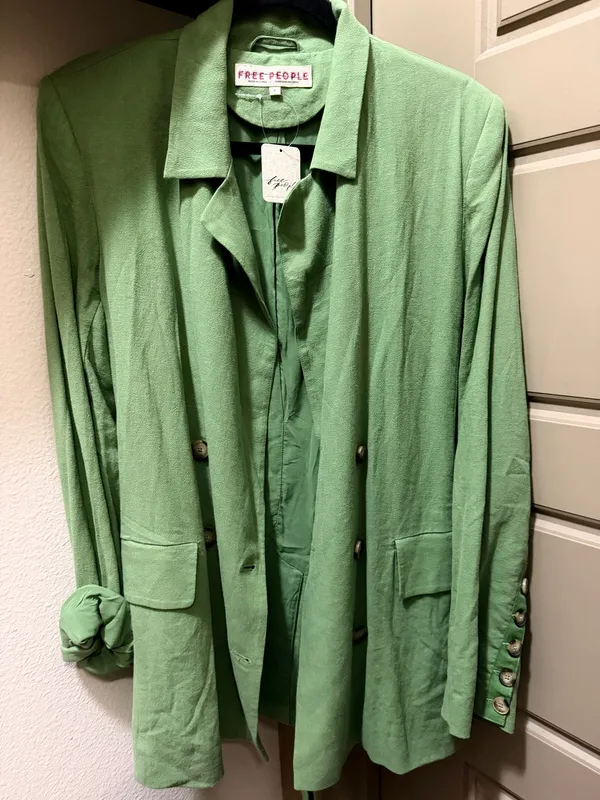 Free People Olivia Green Linen Blazer - Image 6