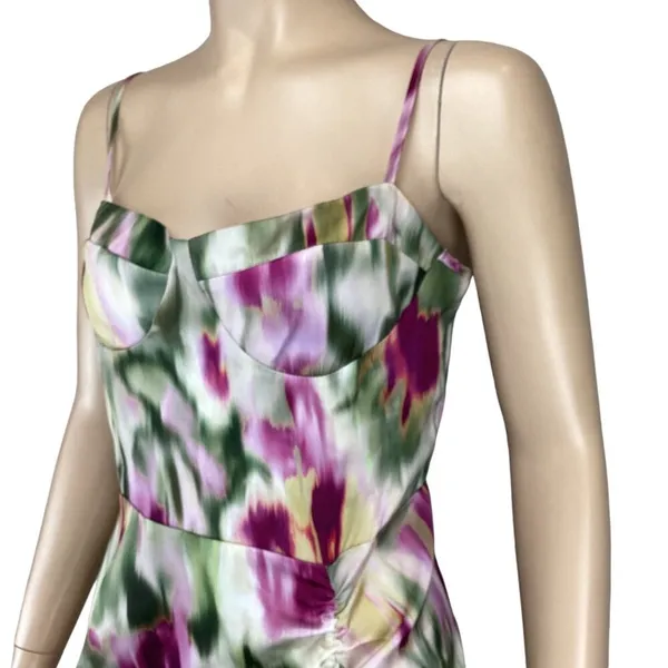 Cider Dress Size Medium Illusion Ruched‎ Midi Satin Floral - Image 5