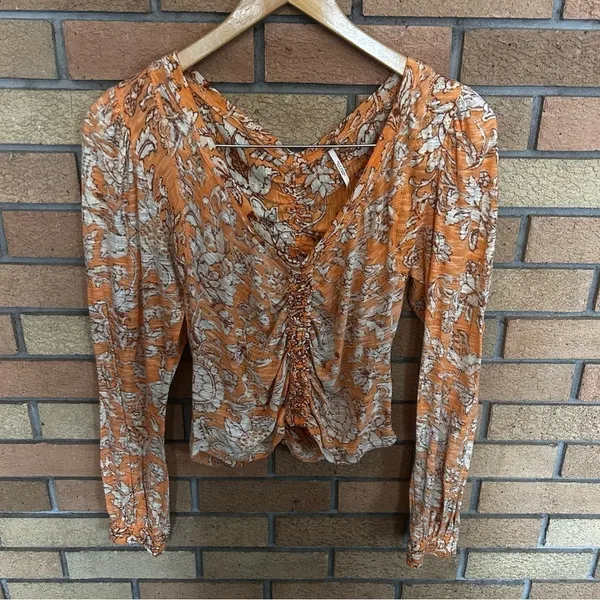 Free People Long Sleeve Say The Word Blouse Blood Orange Floral Size Small - Image 2