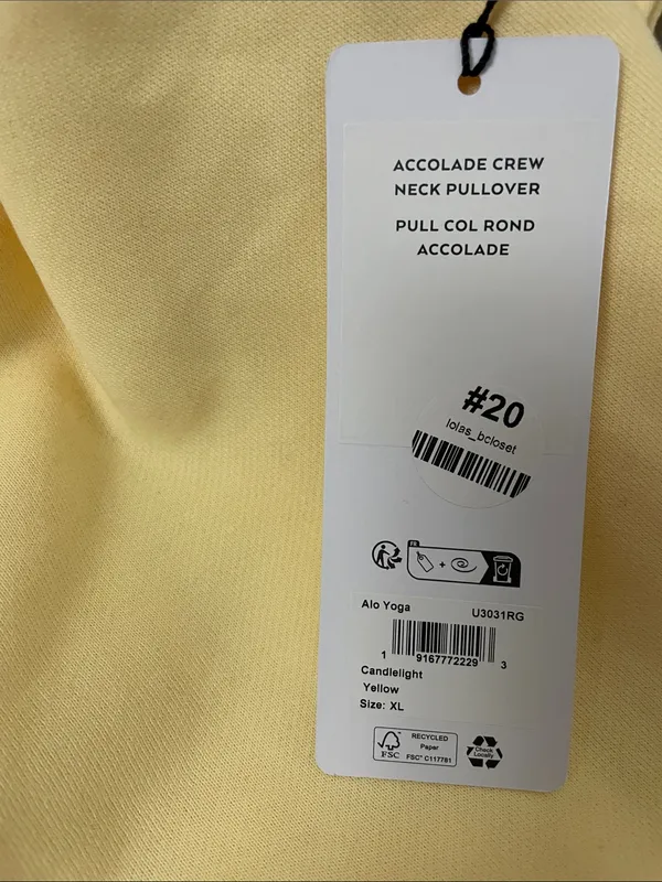 Alo Yoga NWT Accolade Crew Neck Pullover Candlelight Yellow Size XL - Image 6