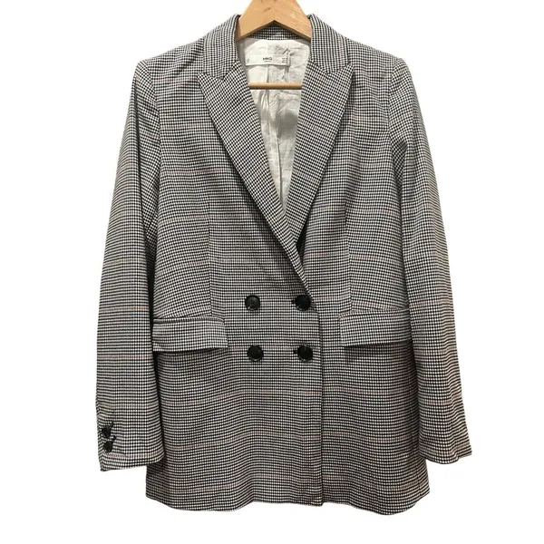 Mango Houndstooth Plaid Double Breasted Blazer Heritage Prep M - Image 2