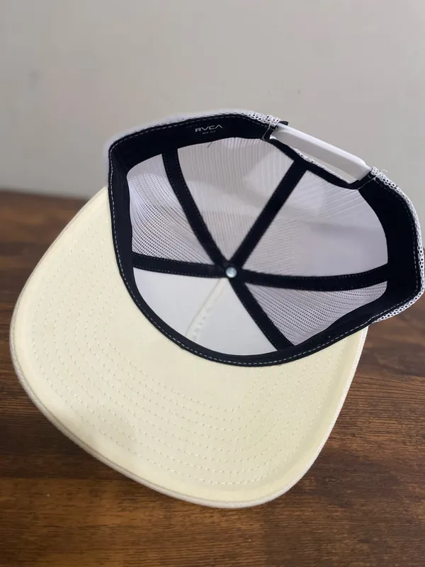 RVCA White Mesh Trucker Hat with Gold/Black Sunrise Patch - Image 3