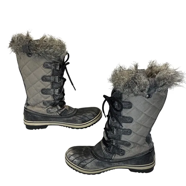 Sorel Winter Boots Womens‎ 12 Gray Quilted Waterproof Faux Fur Lace Up Snow - Image 10
