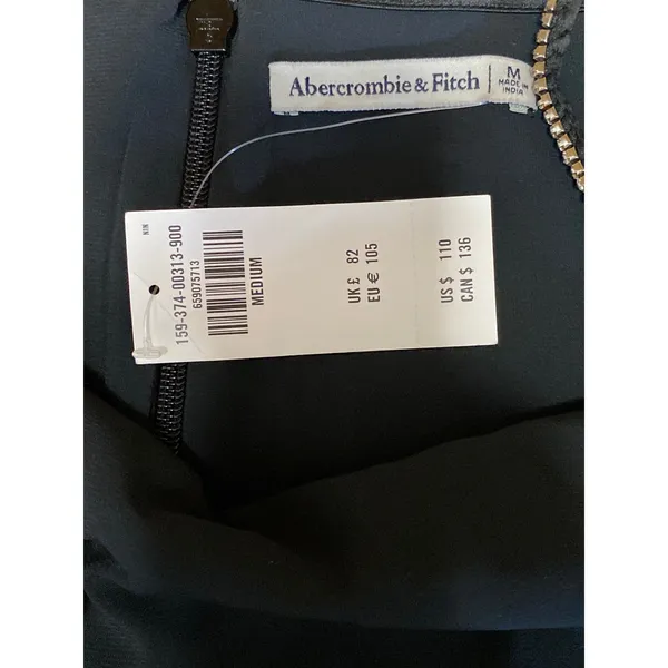NEW Abercrombie & Fitch Black Satin Rhinestone Mini Cami Tank Shift Slip Dress M - Image 5