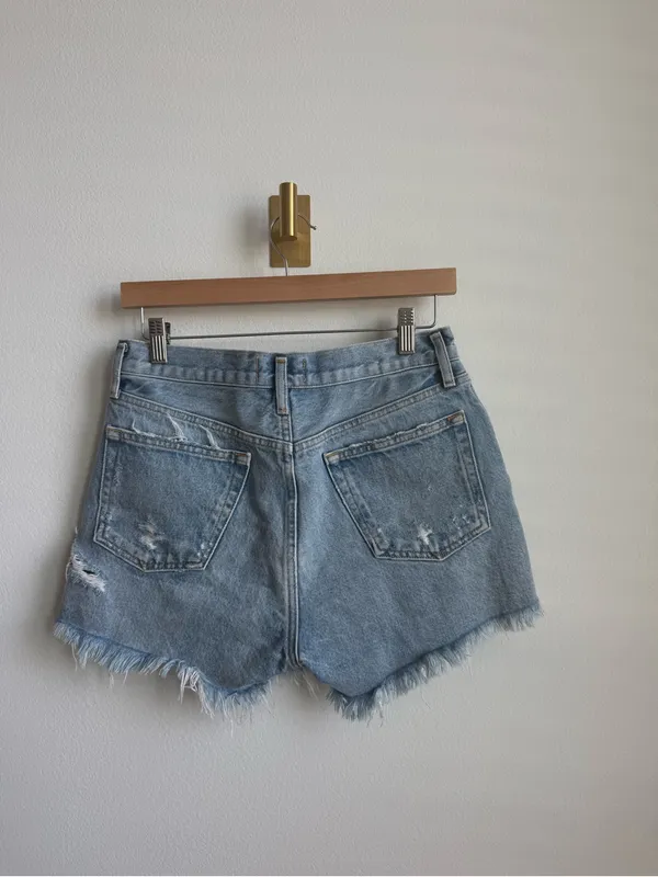 AGOLDE Parker Distressed Cutoff Denim Shorts Light Wash Raw Hem Women's 26 - Image 3