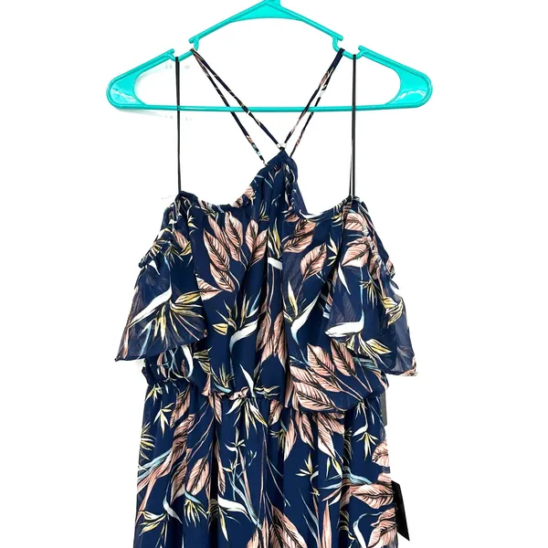 NWT Lulus size small blue floral maxi dress tiered‎ strappy halter like top - Image 3