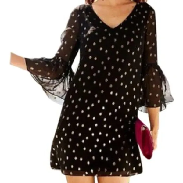 Lilly Pulitzer Women's Size 00 Caroline Silk Tunic Dress Black Gold Metallic - Image 12