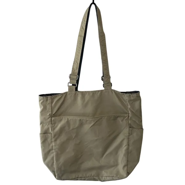 Valentino Viscani Nylon Tote Bag Travel Career Beige Zip Close Double Handle - Image 2