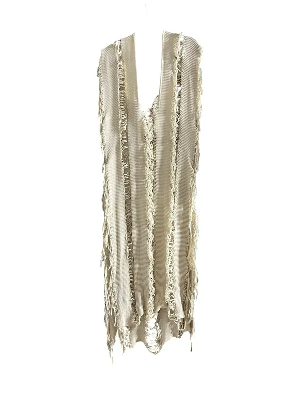 Oversized Fringe Beach Cover Tan - Image 3