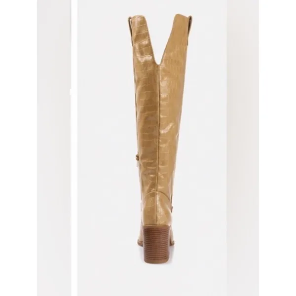 Journee Collection Tan Therese Knee-High Croc-Embossed Boots size 9.5 wide calf - Image 3