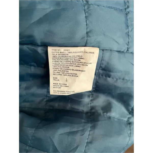 Misty Harbor Rain Coat Jacket Womens Large Teal Hooded Fleece Lined Vinyl Coat - Image 14