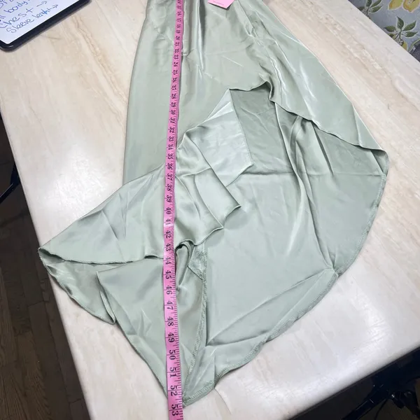 Hello Molly Sage Green Satin Halter Ruffle High Low Midi Dress Womens Size 10 - Image 9