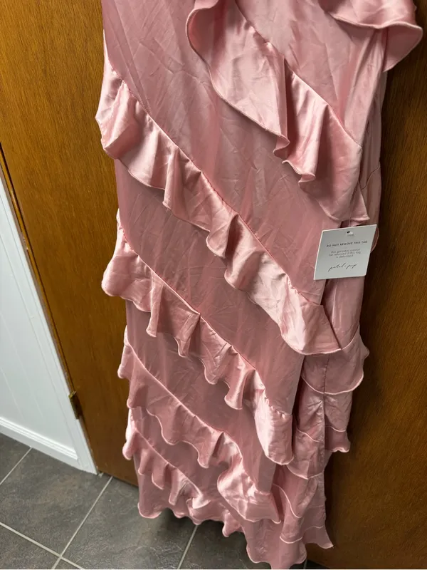 Petal + Pup Ciao Ruffles Maxi Satin Dress Sleeveless Long Pink Large NEW - Image 4