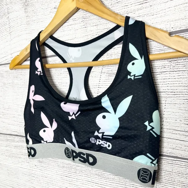 PSD X Playboy Black Pink & Blue Pastel Playboy Bunny Sports Bra Size Large - Image 5