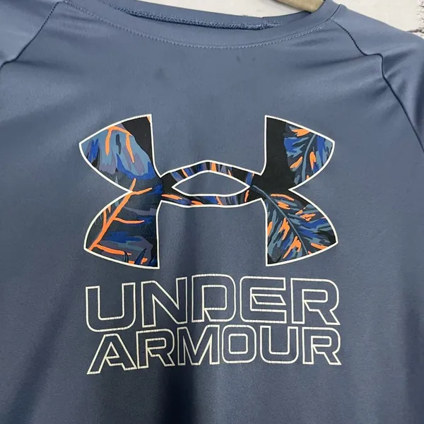 Under Armour Youth XL Navy Performance Logo Athletic Loose Fit Gym Training Tee - Image 6