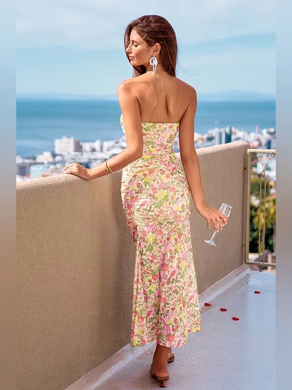 NWT Cupshe Wildflower Season Floral Strapless Ruched Maxi Dress Medium - Image 3