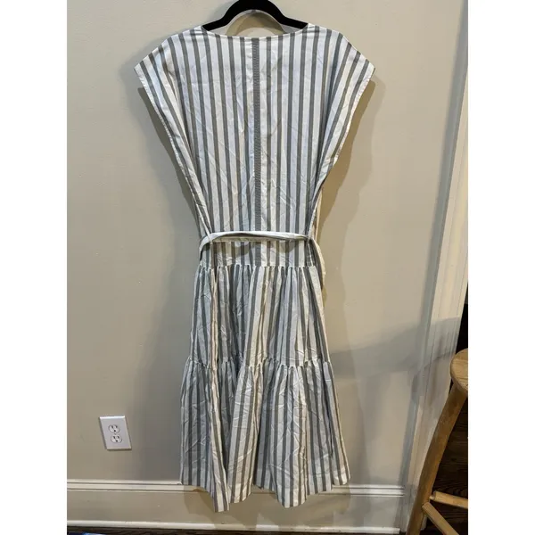 Haven Well Within Organic Cotton Poplin Stripe Tiered‎ Midi Dress Size Large - Image 6