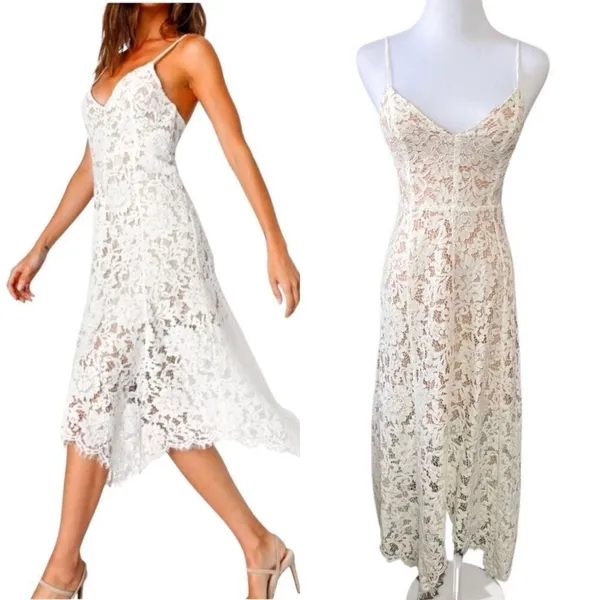Lulu's One‎ Wish Handkerchief Dress White Lace Midi XS Cruise Wedding Event NWT - Image 2