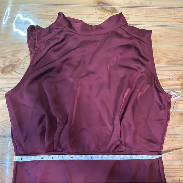 Lulus Classic Elegance Wine Satin Sleeveless Mock Neck Maxi Dress - Image 3