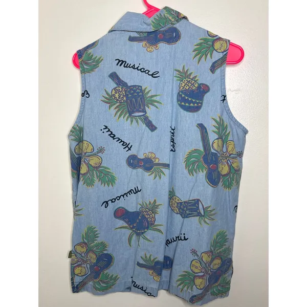 EDC Group Esprit button-down shirt light blue cotton Hawaii SZ M 90s Vintage - Image 2