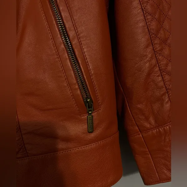 Bradley Bayou 100% Leather Jacket Womens Burnt Orange Quilted Full Zip Pockets - Image 6