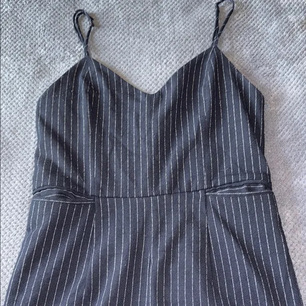 Anthropologie Size 2 Black Wide Leg‎ Pin stripped Jumpsuit - Image 2