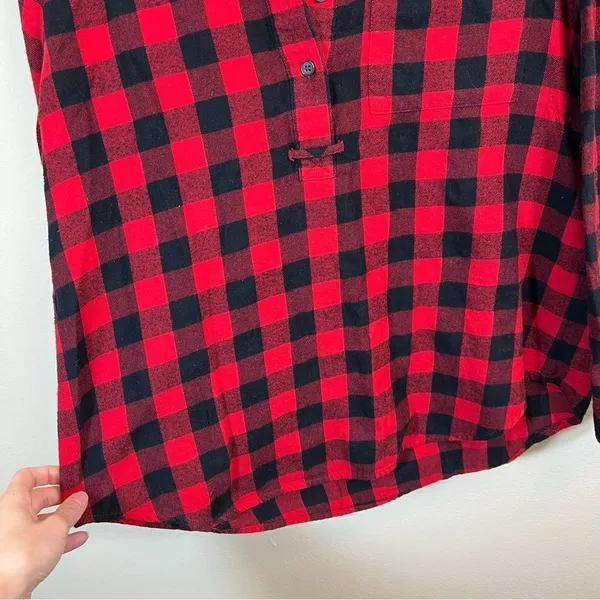 ✨‎ Madewell Women’s Red Black Buffalo Plaid Collared Long Sleeve Shirt Medium - Image 6