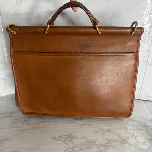 Coach kensington satchel briefcase Leather Messenger Brown bag front pockets - Image 4