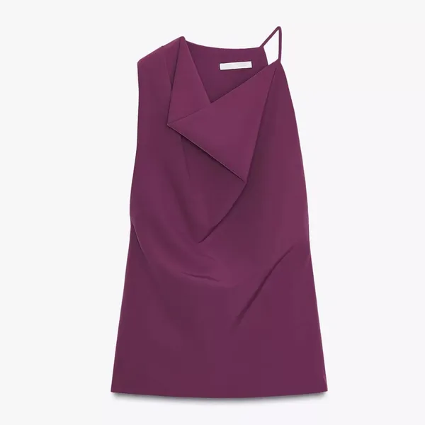 Zara NWT plum asymmetrical cowl neck draped sleeveless top - Image 8