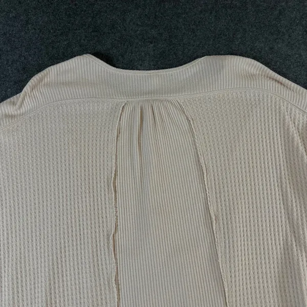 Free People Women‎ Beige Waffle Knit Ribbed Henley Thermal Top Small OB1013778 - Image 12