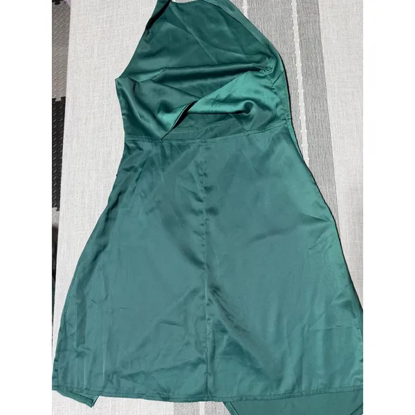 Half Island Womens Emerald Green Satin Halter Wrap Cocktail Dress Size‎ S - Image 2