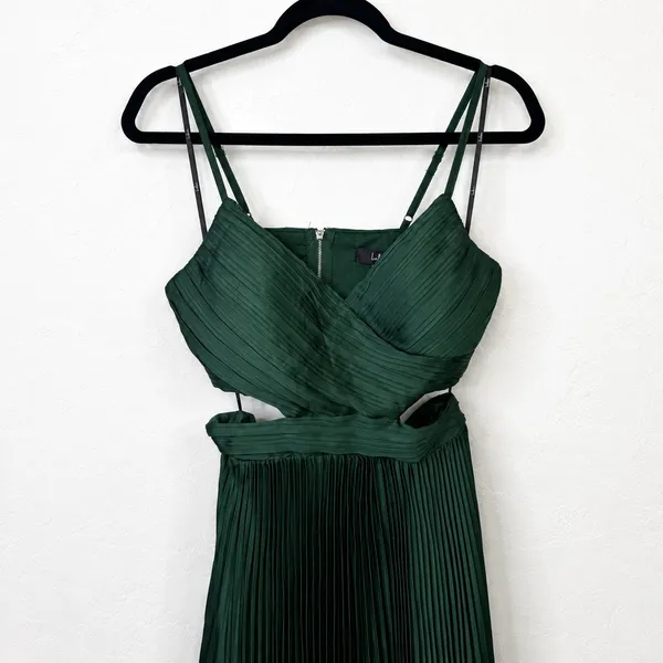 NEW Lulus Got the Glam Emerald Green Satin Pleated Cutout Maxi Gown Dress XS - Image 6