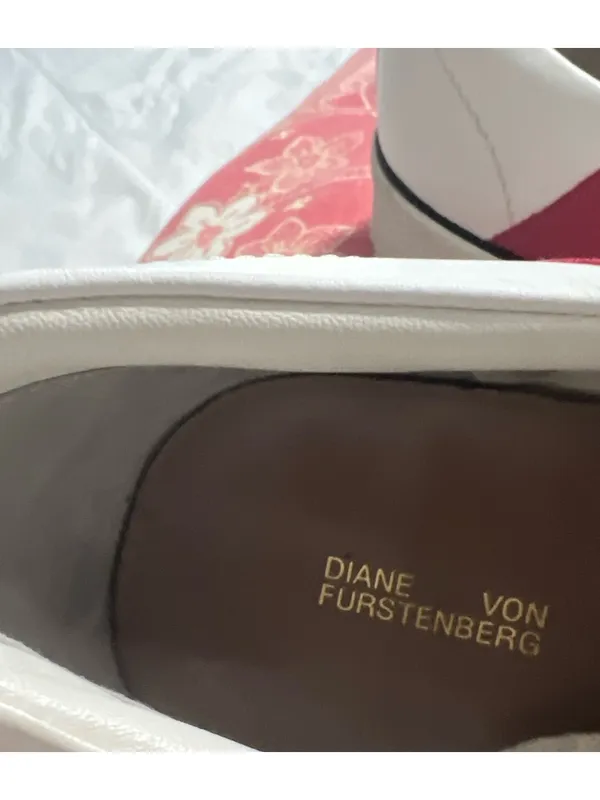 Diane Von Furstenberg White Sneakers with Pink and Red Stripes - Image 5