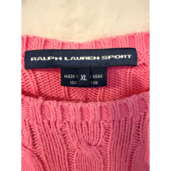 Ralph Lauren Sport Cable Knit Sweater Womens XL Pink Cotton Crew Neck Pullover - Image 2