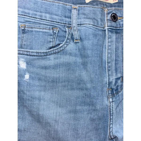 Levi's 720 High Rise Super‎ Skinny Jeans 28 Light Blue Distressed Raw Hem Denim - Image 4