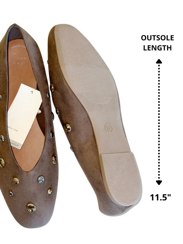 NEW A new day Suede Studded Ballet Flats In Rich Brown Taupe Almond Toe Size 12 - Image 8