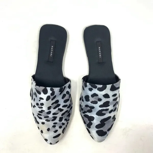 Natori Adore Satin Leopard Print‎ Mules Black Gray Size US 7 - Image 3