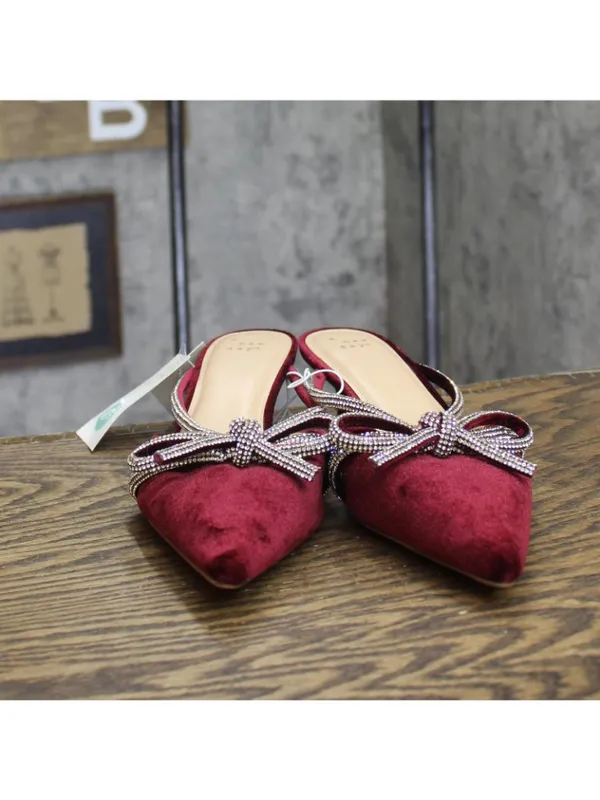 A New Day Womens Gwen Rhinestone Bow Heels Velvet 94656740 Burgundy Red 8.5M - Image 3
