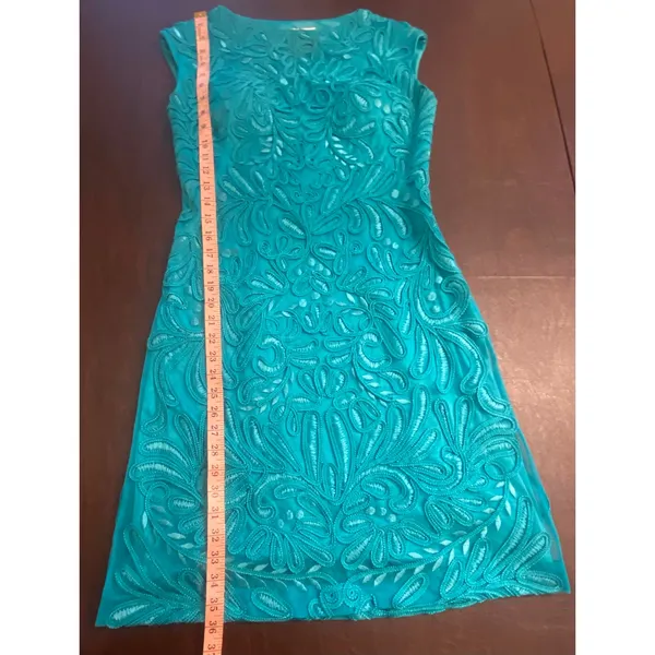 Sue Wong Teal Embroidered‎ Lace Sheath Dress Sz 10 Cocktail Formal Wedding Prom - Image 6