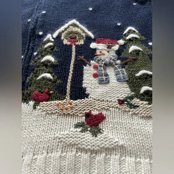 Vintage Croft & Barrow winter snowman embroidered zip-up cardigan sweater. NWT - Image 4