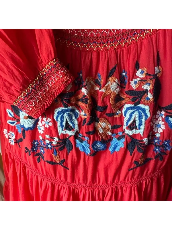 Free People Red Floral Mini Dress Size M (PTP 18.5”) - Image 9