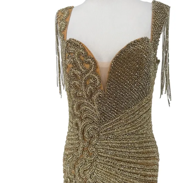 Portia and Scarlett Gold Beaded Sequin Crystal Formal Dress Size 12 NWT - Image 9